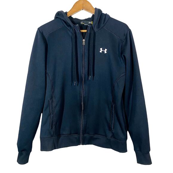 Under Armour Fleece Lined Full Zip Jacket Athletic Long Sleeve Black Hooded - L - Picture 1 of 4